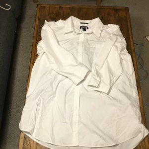 Lands' End 16 Women White 3/4 Sleeve Button Down No Iron